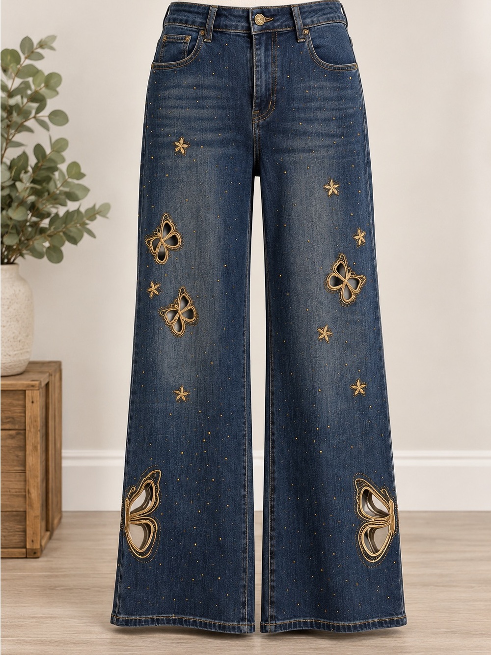 KUT from the Kloth Butterfly Embellished Wide Leg Jeans Size 6 NWOT